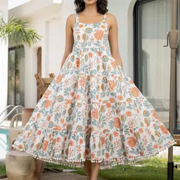 CORSICA Women Floral Print Square Neck Fit & Flare Midi Dress-image-89