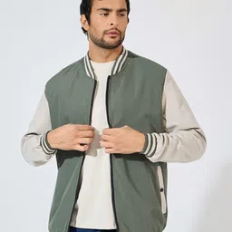 Styli Men Stand Collar Colourblocked Casual Open Front Jacket-picture-51