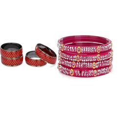 1ST TIME Set Of 8 Red Alloy Artificial Stones & Beads Antique Bangles-picture-9