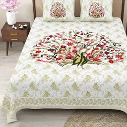 Myntra Elegant Homes Olive Green & Pink 180TC Cotton King Bedsheet Set 2.75 m x 2.25 m-image-54