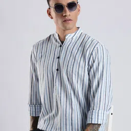 HERE&NOW Men Striped Festive Cotton Straight Kurta-image-53