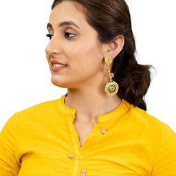 Shining Jewel -By Shivansh Gold-Plated CZ Studded & Pearls Beaded Circular Drop Earrings-40