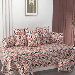 AMRANGE White & Red 8 Pieces Floral Printed Bedsheet with Bolster and Cushion Covers-41