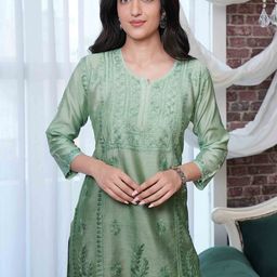 ILLICA Women Ethnic Motifs Embroidered Round Neck Kurti-image-56