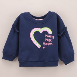 Little Kangaroos Full Sleeves 320 GSM Sweatshirt Sequin & Text Print - Blue-image-51