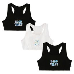 Plan B 95% Cotton 5% Spandex Pack Of 3 Double Layered Racer Back  Peace Good Vibes Printed Sports Bras - Black & White-image-32