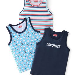 Babyhug 100 % Cotton Sleeveless Sando Striped and Football Print Pack of 3- Multicolour-image-98
