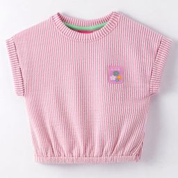 Little Kangaroos Woven Half Sleeves Striped Top- Mint Pink-image-104
