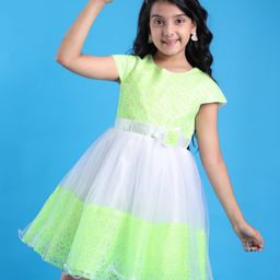 Pine Kids Woven Half Sleeves Party Dress with Floral Applique & Back Tie Up - White-image-27