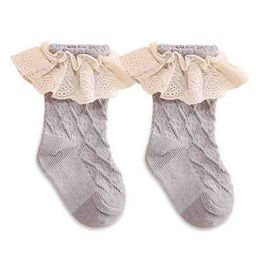 Kidofash Cotton Schiffli Lace Detailed Self Designed Socks - Grey-image-57