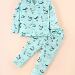 Doreme Single Jersey Knit Full Sleeves Night Suit With Skate Board Print - Sea Green-picture-23