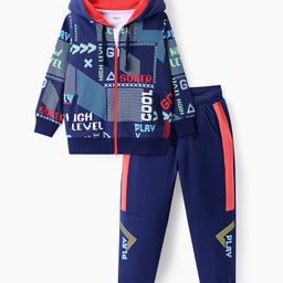 Ollington St. 100% Cotton Knit Full Sleeves Hooded Front Zipper Printed Sweatshirt & Joggers Winter Wear Set - Navy-picture-15