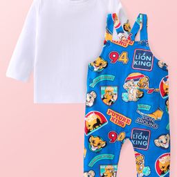Babyhug Disney Single Jersey Full Sleeves Tee and Full Length Dungaree Set with Lion King  Print  -White & Blue-image-23