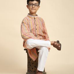 P-MARK Cotton Full Sleeves Floral Printed Kurta Pyjama Set - Yellow-image-75