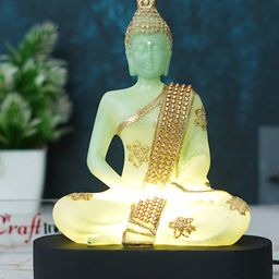 eCraftIndia Green and Golden Polyresin Handcrafted Meditating Lord Buddha Statue- Green-13