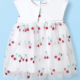 Babyhug Cotton Woven Sleeveless Frock With Cherry Embroidery - White-image-47