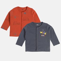 MINI KLUB Cotton Pack Of 2 Full Sleeves Crocodile & The Wild One Text Printed Jhablas - Red & Grey-picture-42