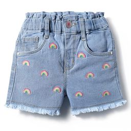 Babyhug Mid Thigh Denim Shorts With Stretch & Rainbow Embroidery - Light Blue-picture-10