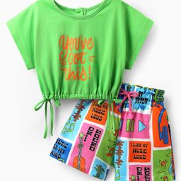 Ollington St. Cotton Half Sleeves Top & Printed Shorts Set - Lime Green-image-52