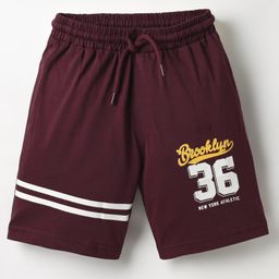 Taeko Single Jersey Knit Knee Length Shorts With Text Print - Burgandy-image-84