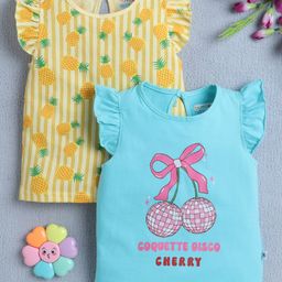 BUMZEE Cotton Knit Sleeveless Tops with Fruit & Disco Cherry Print Pack of 2 - Light Blue & Yellow-image-36