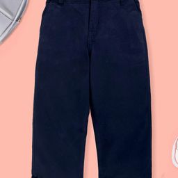 Kiddopanti Cotton Woven Solid Chinos - Navy-image-4
