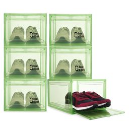 House of Quirk Shoe Organizer Shoe Storage Boxes Large Shoe Boxes with Magnetic Door Clear Stackable Plastic Shoe Containers Pack of 10 - Green-picture-25