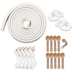 Kids Station Baby Proofing Safety Kit 5m Edge Protector Strip + 8 Corner Guards + 10 Safety Locks + 4 Door Stoppers All-in-One Baby Safety Set (White & Beige)-image-56