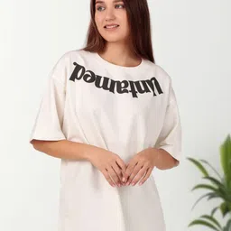 Untamed Clothing Women Typography Printed Round Neck Cotton Relaxed Fit T-shirt-picture-32