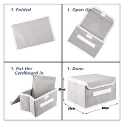 Kuber Industries Drawer Storage Box  Foldable Dhakkan Storage Box  Non-Woven Clothes Organizer For Toys  Storage Box with Handle  Large  Pack of 2  Pink & Gray image 3