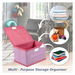 Kuber Industries Drawer Storage Box  Foldable Dhakkan Storage Box  Non-Woven Clothes Organizer For Toys  Storage Box with Handle  Large  Pack of 2  Pink & Gray image 4