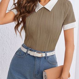 SZN Women Shirt Collar Short Sleeves Top-picture-17