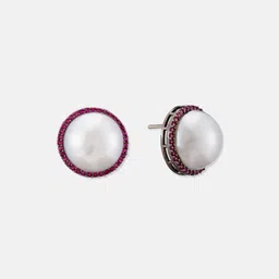 ATIBELLE Silver-Plated Artificial Stones Studded Circular Studs image 2
