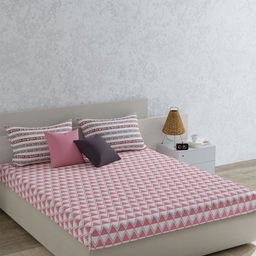 MYTRIDENT Utsav White & Pink Geometric Printed 120 TC Queen Bedsheet Sets 2.28 m x 2.54 m-image-7