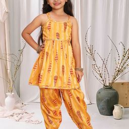 Cutiekins Girls Printed Shoulder Straps Gotta Patti A-Line Kurta With Dhoti Pants-picture-32