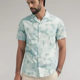 ANDAMEN Sky Blue Regular Fit Printed Cotton Shirt-image-102