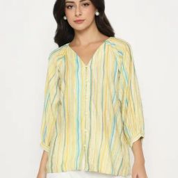 Madame Yellow Regular Fit Striped Top-image-69