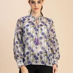 Moomaya Purple & White Floral Print Top-picture-11