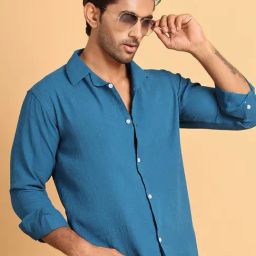 Indian Needle Peacock Cotton Regular Fit Solid Shirts-picture-35