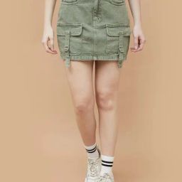 Ginger By Lifestyle Green Cotton Regular Fit Skirt-image-54