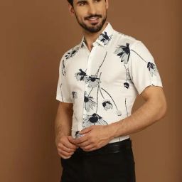 Indian Needle White Regular Fit Floral Print Shirt-image-97