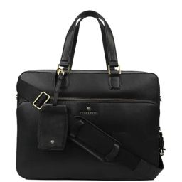 PERQUISITE WARREN Black Leather Medium Messenger Bag-image-1