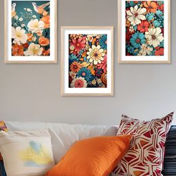 Kotart Brown & Blue 3 Pieces Wooden Floral and Botanical Wall Arts-picture-27
