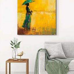 999Store Yellow Canvas Serene Lady With Umbrella Wrapped Painting-image-12