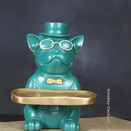 Smokey Cocktail Green Resin Abstract Bulldog Tray Sculpture-image-99