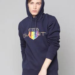 GANT Navy Full Sleeves Hooded Sweatshirt-image-3