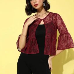 Style Quotient Maroon Self Design Shrug-89