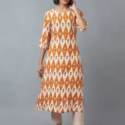 W Orange Floral Print A Line Kurta-picture-4