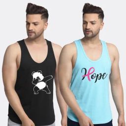 Friskers Multi Cotton Slim Fit Printed Gym Vest - Pack of 2-picture-8