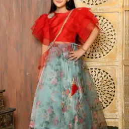 LilPicks Kids Red & Blue Regular Fit Lehenga Choli-image-21